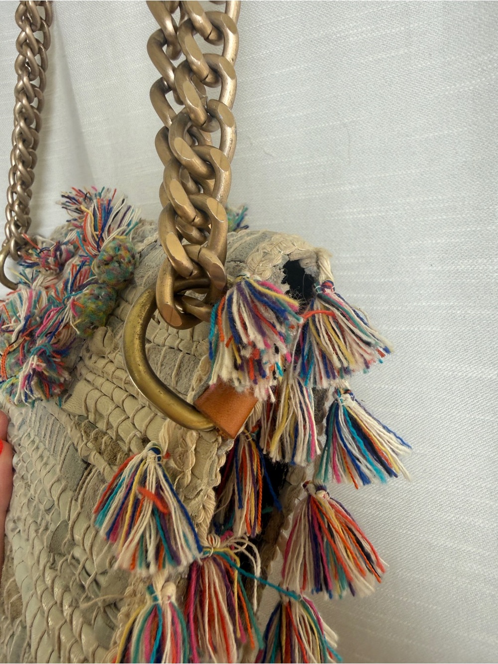 Kooreloo Woven Tassel Crossbody Bag Gray Multi Fringe Chain Designer Handbag - Picture 16 of 17